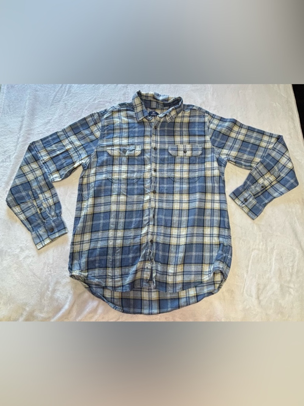 George Men’s Plaid Button Up Shirt - Size Medium - Blue & Yellow Soft Blend - Picture 2 of 9